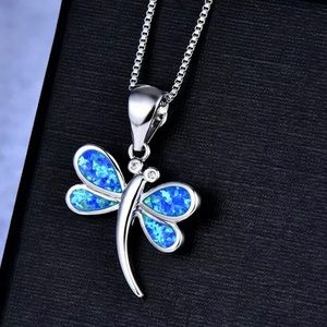 925Silver Blue/🔥/Opal Dragonfly Pendant Necklace